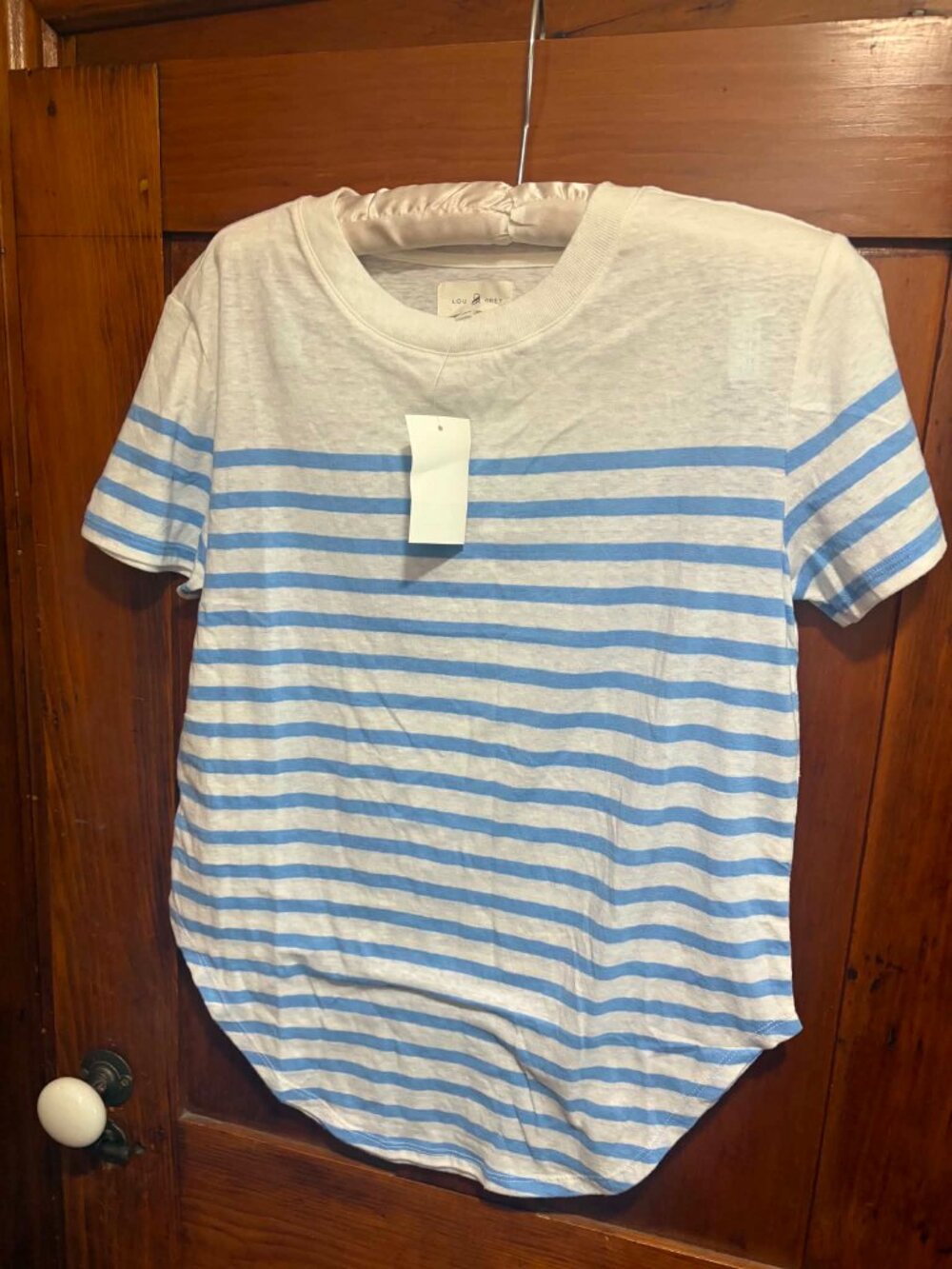 NWT Lou & Grey Striped Shirt White Blue Crew Neck Short Sleeve Nordstrom XS